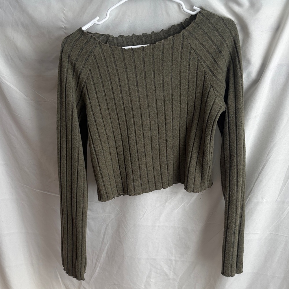 SHEIN Olive Ribbed Knit Top